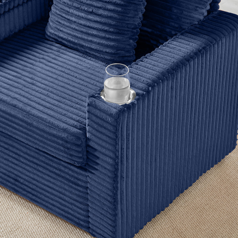 Canapé moelleux moelleux en velours côtelé - Fauteuil simple surdimensionné avec rangement caché, repose-pieds et table d'appoint pour le salon et un appartement