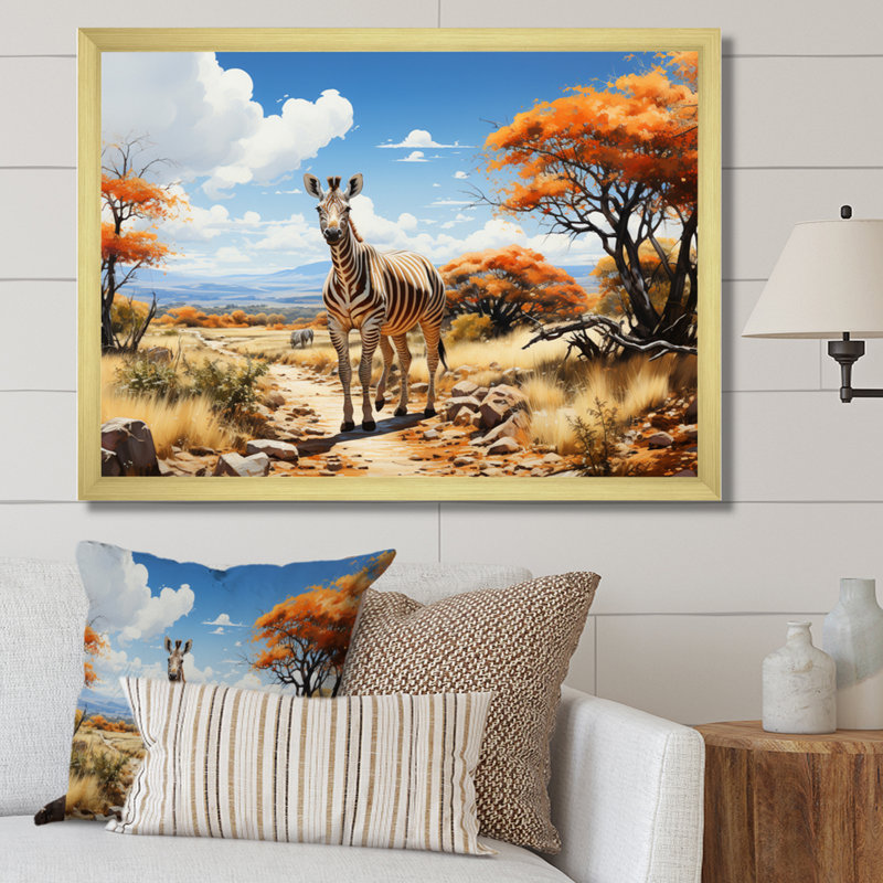 «African Savannah Stroll III», reproduction sur toile, Encadrement doré, H 12 po x l 20 po x P 1 po