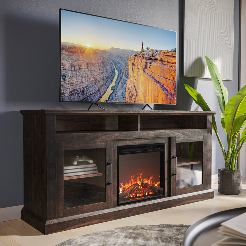  Nemeth 60" Traditional TV Stand with 18" Electric Fireplace Heater & Media Entertainment Center Console Table for TV up to 65"