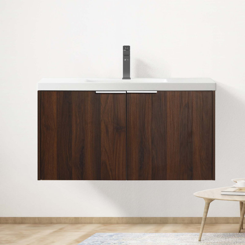 Meuble-lavabo à fixation flottante avec lavabo, Noyer, 36"
