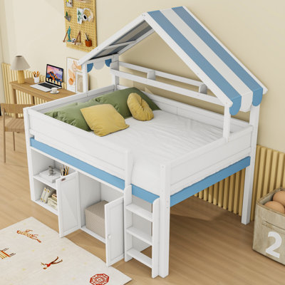 Loft Bed With Canopy Roof And Cabinet