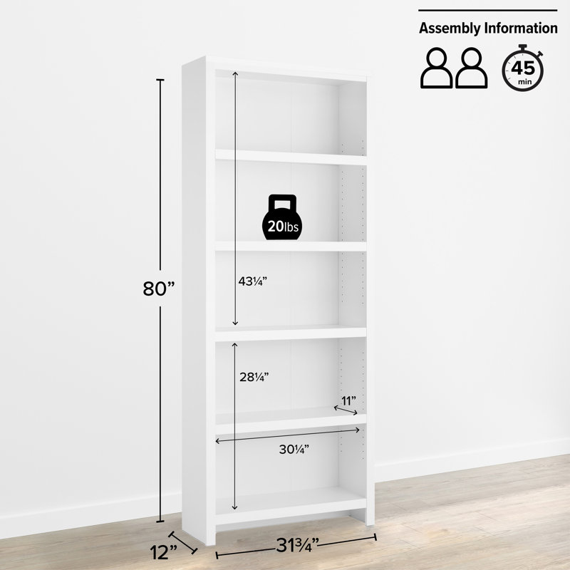 Ardicoan 31.75" W x 80" H x 12" D Bookcase, White