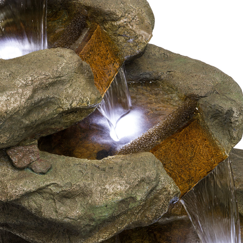 Ricka Weather Resistant Floor Fountain with Light, 48" H x 21" W x 21" D