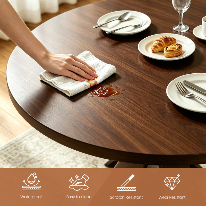 R43.4'' Round Dining Table for 4, Circle Modern Kitchen Table for Dining Room, Kitchen, Brown