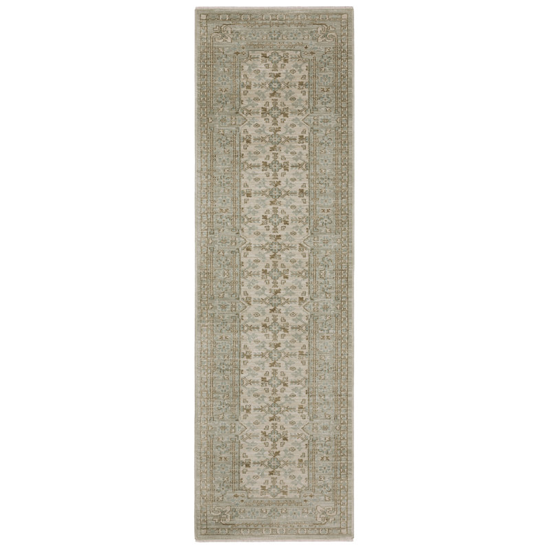 Graicyn Global Traditonal Beige/ Teal Area Rug, Runner 2'3" x 7'9"
