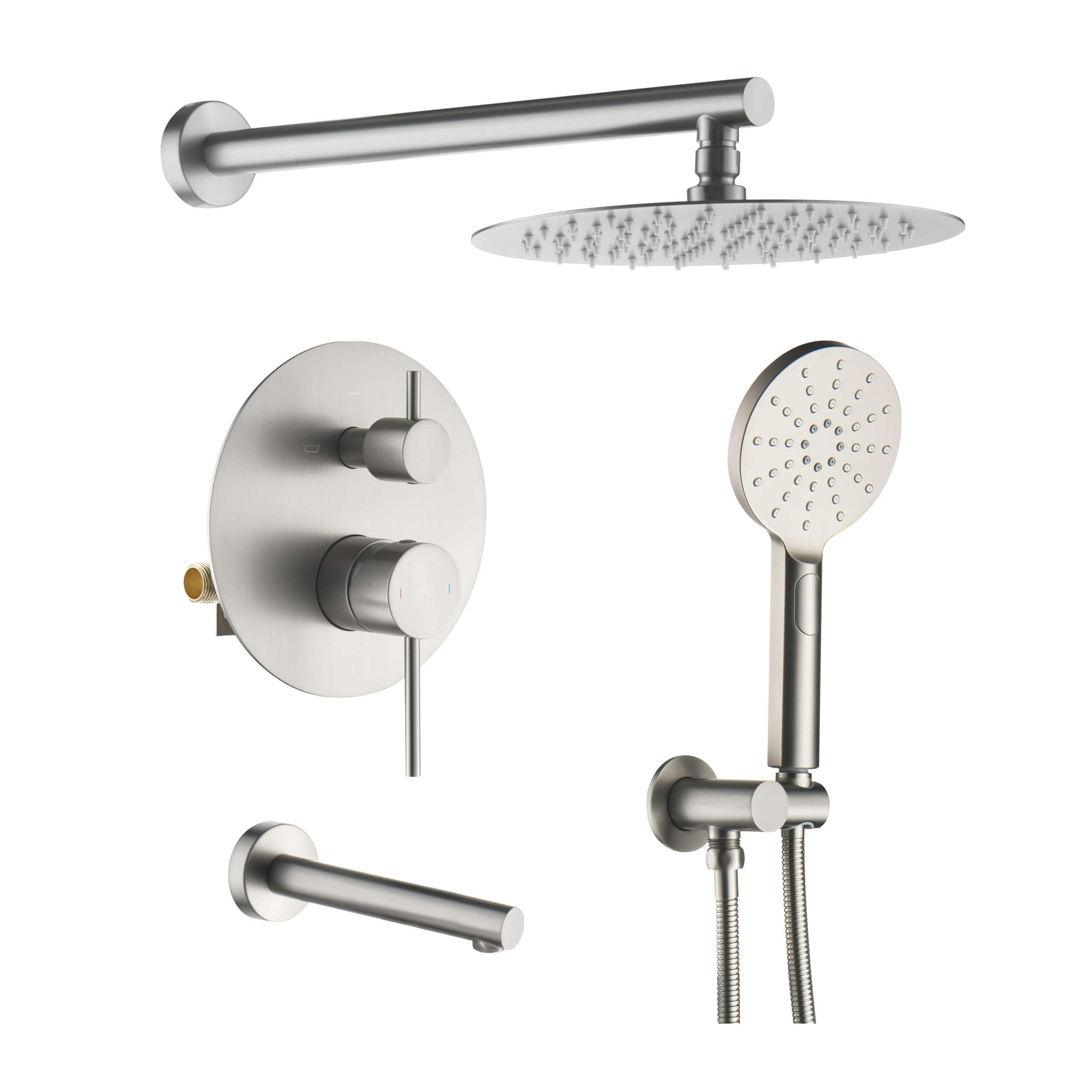 Circular Wall Mounted with Rough-In Valve, Brushed Nickel
