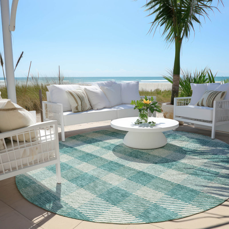 Colzie Plaid Indoor / Outdoor Rug, Round 8'