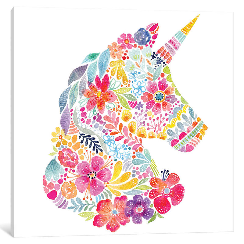 « floral silhouette : licorne » par stéphanie corfee-impression sur cadre photo, Toile tendue, H 26 po x l 26 po x P 1,5 po