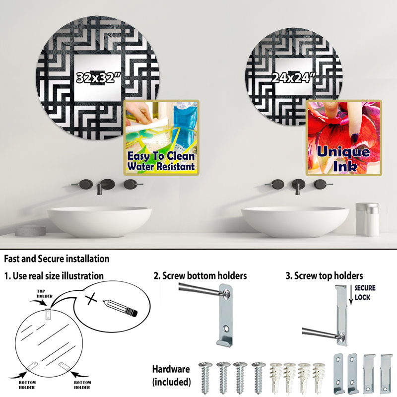 Kold - Miroir mural carré, 23,6 po x 23,6 po
