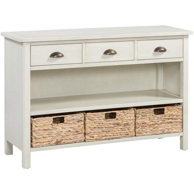 Console Table With Quality Materials: & Pine, Antique White, Drawer Storage Build: , Water Hyacinth