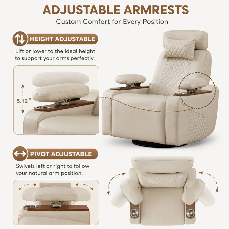 Fauteuil inclinable rotatif électrique de luxe avec accoudoirs relevables, Zero Gravity, similicuir touffeté à losanges, charge USB, fauteuil d'appoint moderne