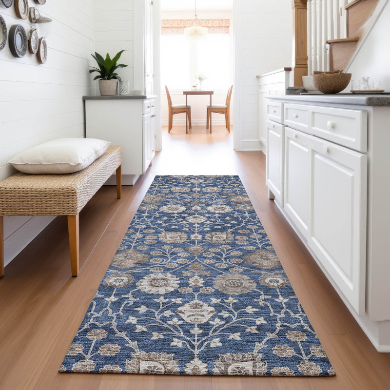 Premium Machine Washable Gurubaksh AMF1155 Floral Rug, Runner 2'3" x 7'6"