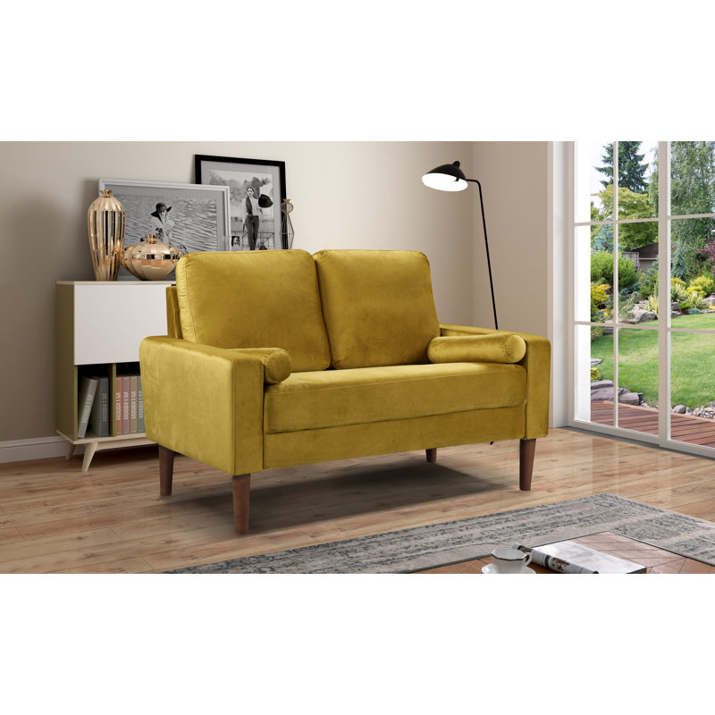 Yandel 51.6" Velvet Square Arm Loveseat, Olive Tone Velvet