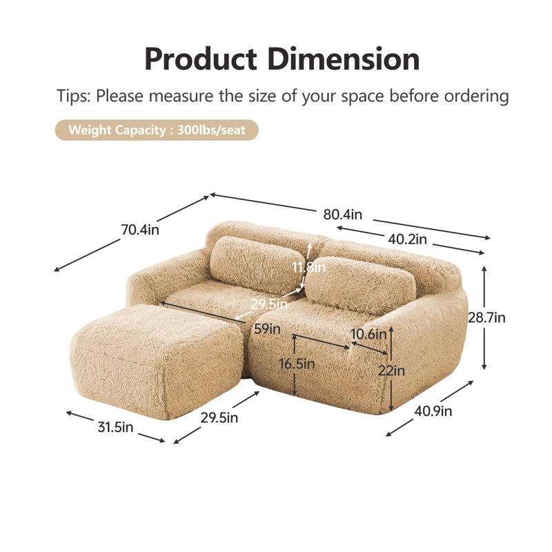 Canapé modulaire en L moelleux et moelleux en forme de L avec méridienne, sans assemblage requis