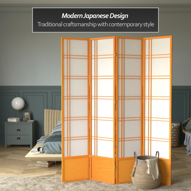 83.5" Double Cross Shoji Room Divider, Honey, 4 Panels