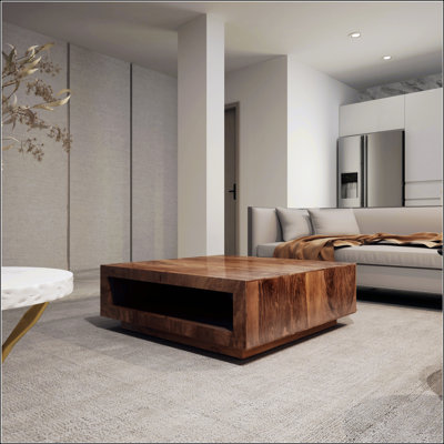 Table basse en bois massif haut de gamme à profil bas, durable et élégante pour les salons modernes et les espaces de divertissement.