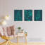 Teal Turquoise Leaves Plant Frond And Tree Blooms Botanical - 3 Piece No Frame Print Set-88622401