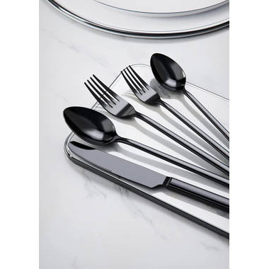 Matte Black Silverware Set , 40-Piece Stainless Steel Flatware Cutlery Set Service for 8, Satin Finish Kitchen Utensil Set, Dishwasher Safe Orren Elli