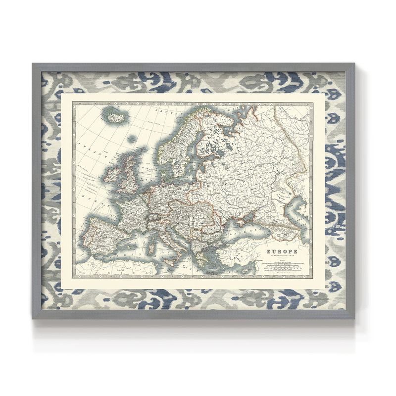 Bordered Map of Europe -Framed Print - Restickable, Gray, 16" H x 20" W