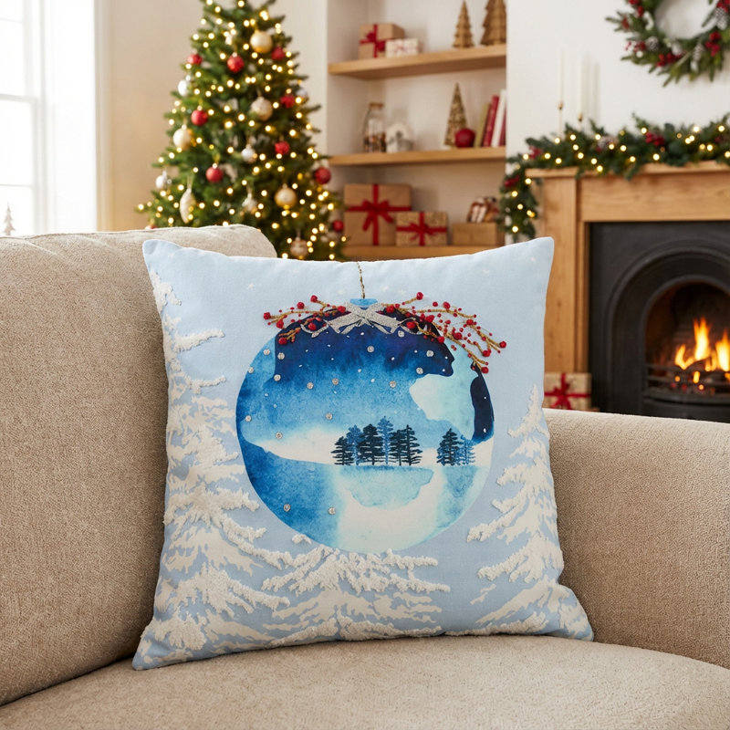 Embroidered Throw Pillow, polyester/polyfill