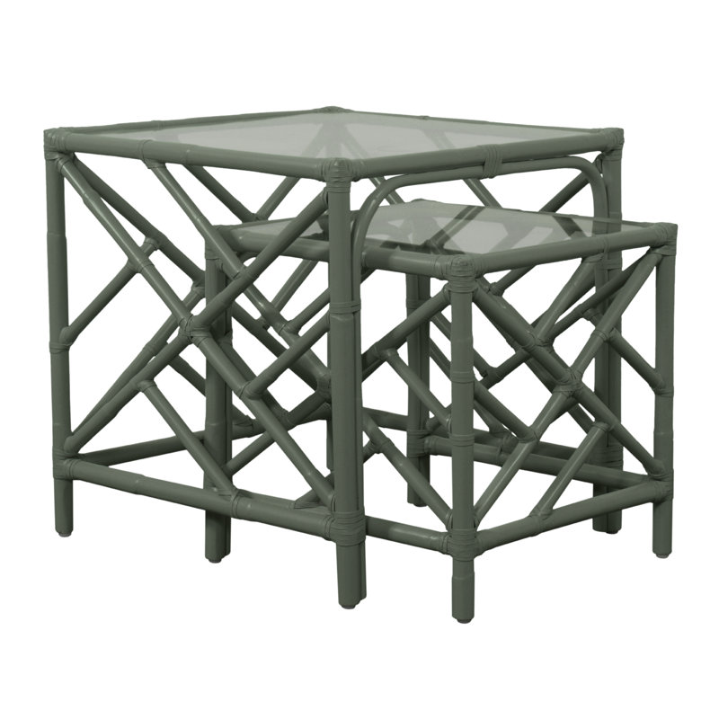 Chippendale Glass Nesting End Table, Evergreen