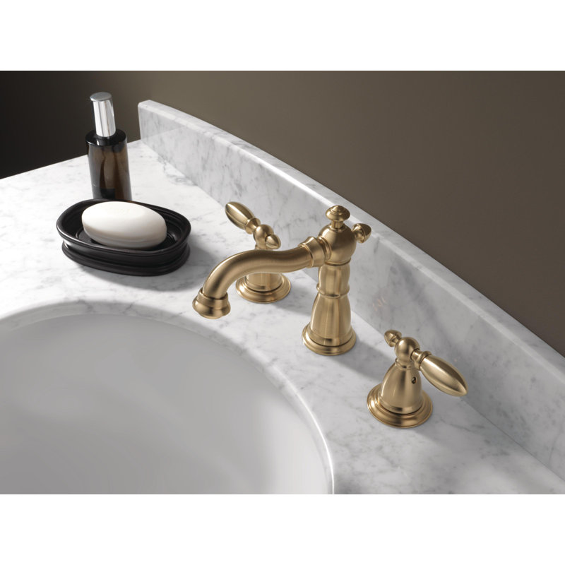 Robinet pour salle de bain à 3 trous et 2 poignées avec drain Victorian, Bronze-Champagne lustré
