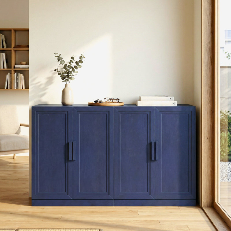 Buffet d'appoint moderne avec portes et tablettes réglables, H 36 po x l 62 po x P 16 po, Bleu très foncé