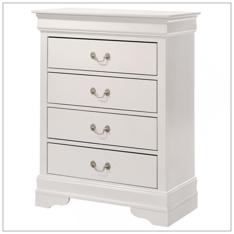 Commode 4 tiroirs Louis Phillipe, blanc, Blanc
