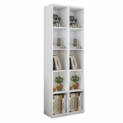 84-inch tall bookshelf, 10 cubes, 5 layers with 2 white bookshelves, 23.6-inch wide cabinet, space-saving white display cabinet, suitable for bedrooms, dining rooms, and kitchens