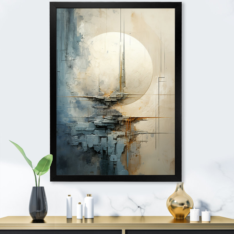 Minimalisme lune fantaisie collage sur toile, Cadre simple noir, H 20 po x l 12 po x P 1 po