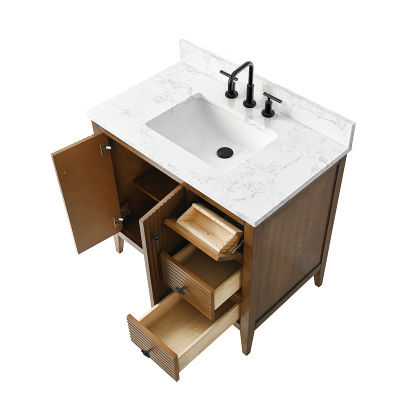 Ensemble de meuble-lavabo simple 36 po, Noyer linéaire, Noir mat