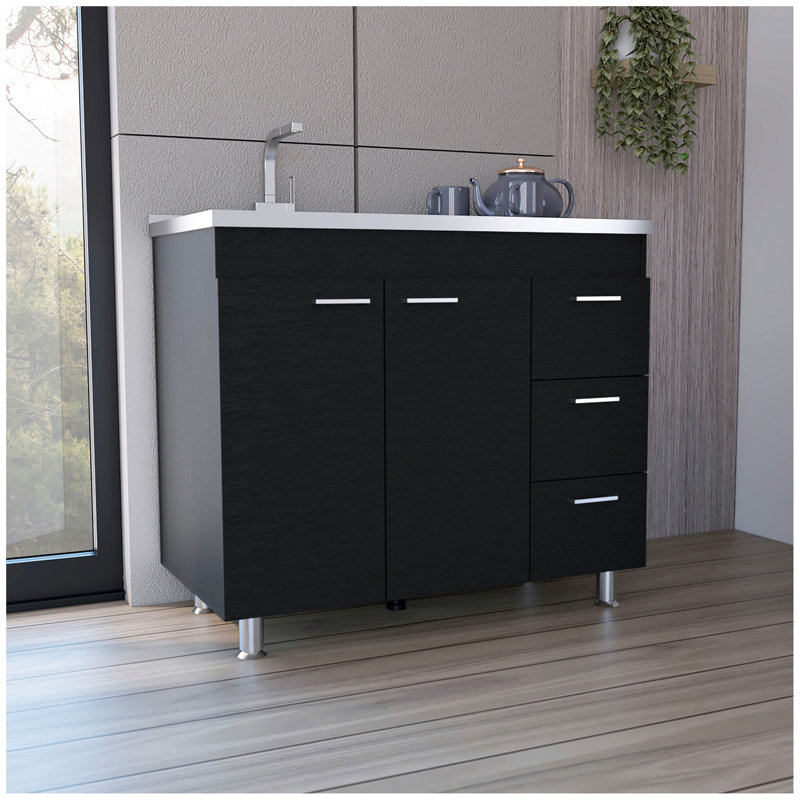 Évier utilitaire avec trois tiroirs et armoire double porte Ferretti - noir