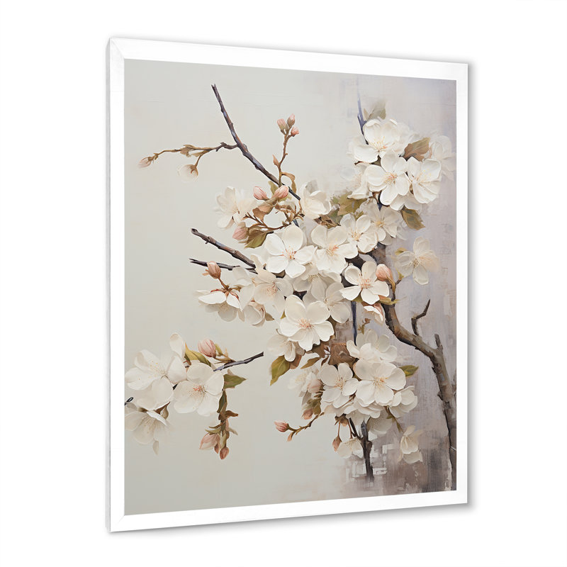 Fleur de pommier beige Senerity sur toile, H 32 po x l 16 po x P 1 po, Cadre photo blanc
