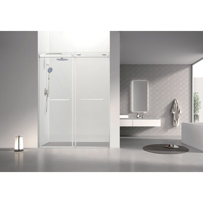 Porte de douche coulissante semi-sans cadre Transoli Olenna, l 60 po x H 80 po, verre trempé transparent 5/16 po