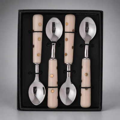 Set of 4 Stylish Coffee Spoons with Resin Handles and Metallic Accents, Perfect for Adding Elegance to Your Morning Routine