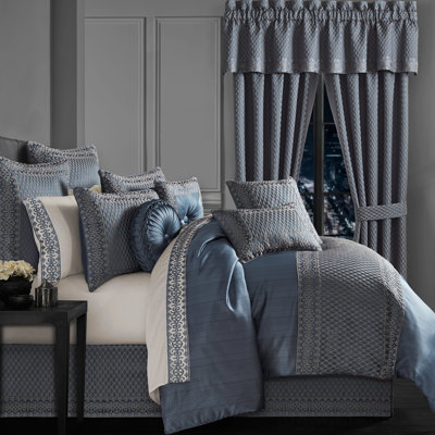 Ensemble d'édredon 4 pièces bleu / beige Leah