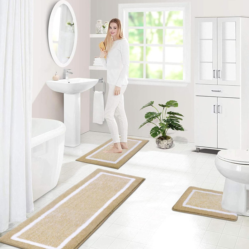Bath Mat, Beige Striped