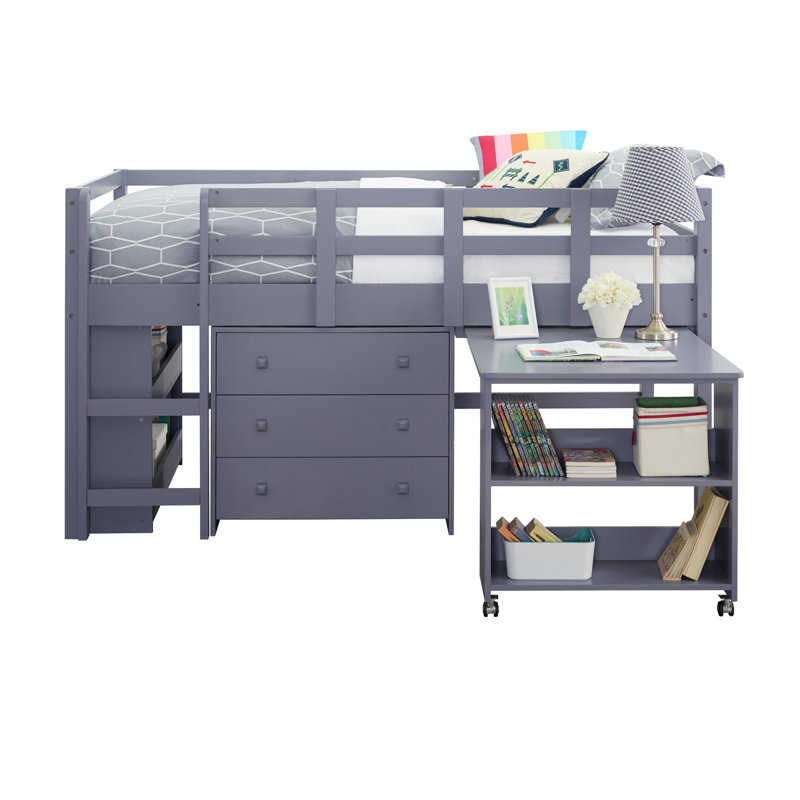 Dreem Kids Twin Loft Bed with Drawers, Gray