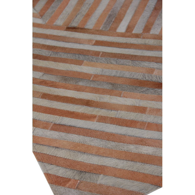 Natural Hide Cowhide Geometric Area Rug, Rectangle 5' x 8', Brown/Gray