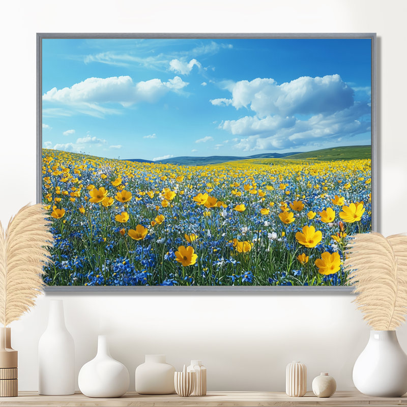 Ioseph - Floral Wall Art, Argent argent, H 30 po x l 40 po, Impression encadrée flottante
