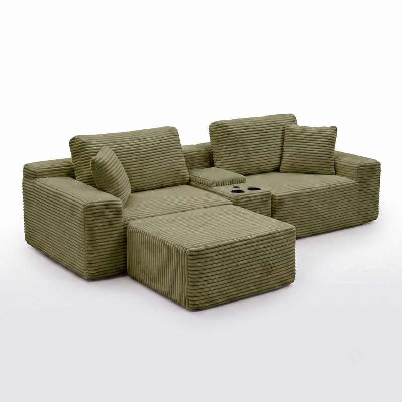 Canapé-lit modulaire à assise profonde modulaire avec porte-gobelets, ports USB, rangement et repose-pieds mobile, aucun assemblage requis pour le salon