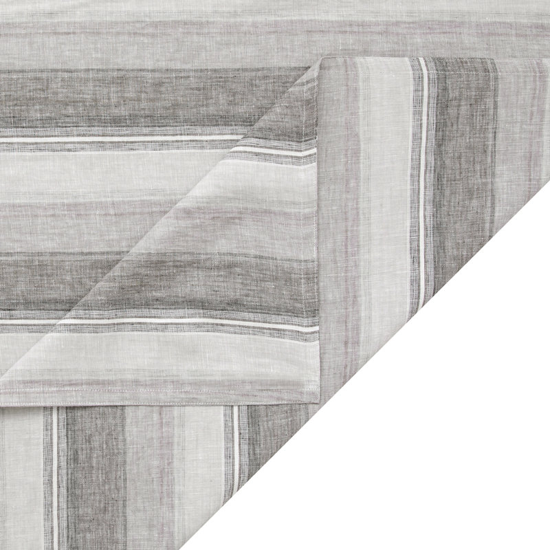 Queen Charcoal and Natural Linen Variegated Stripe Duvet Cover Set
