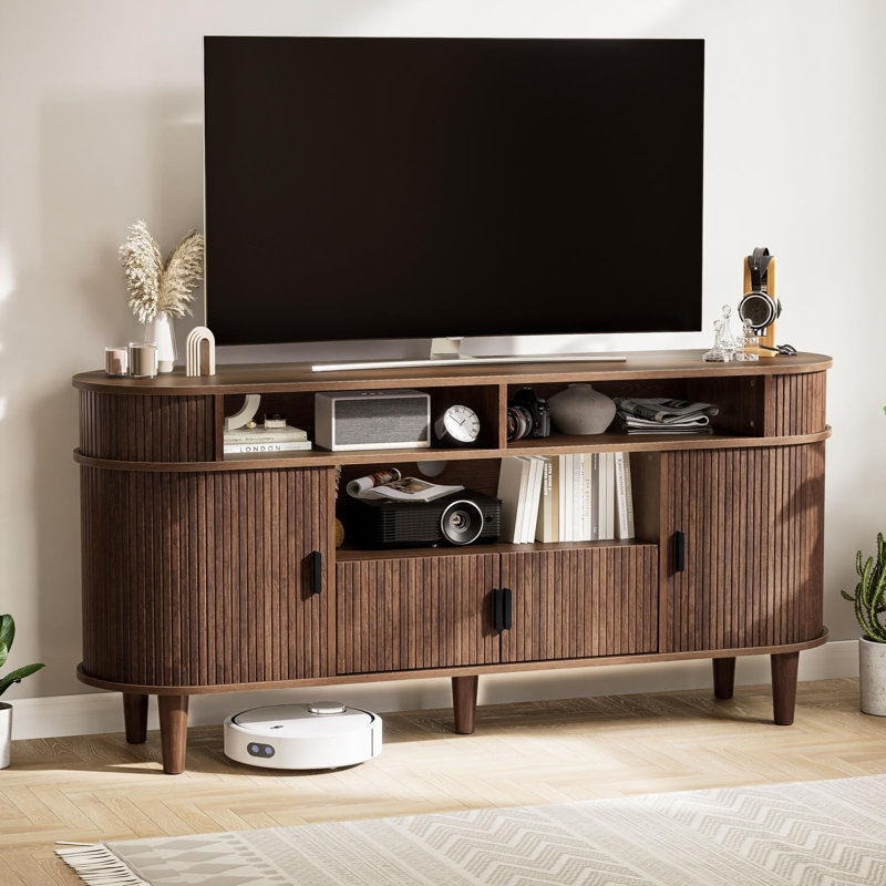 Meuble télé cannelé pour téléviseur de 65 po ou moins, Brun