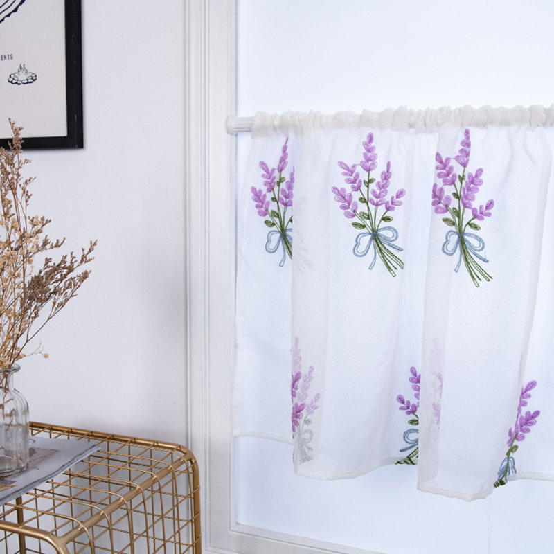 Rideau court brodé pour armoire de cuisine (violet)