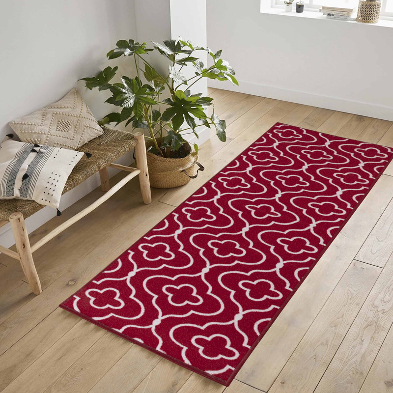Havana Club Floral Trellis Anti Slip Washabale Hallway-Passage Corridor Kitchen Non Slip Doormats, Rectangle 80 x 300 cm, Red