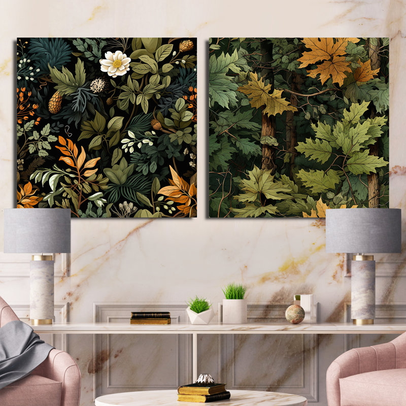 Helzer - Ensemble de 2 collages carrés floraux, H 16 po x l 33 po, Toile tendue
