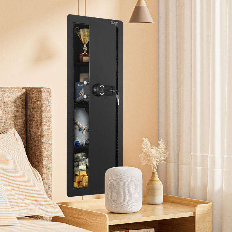 Tall Black Steel Wall-Mounted Gun Safe with Keypad & Fingerprint