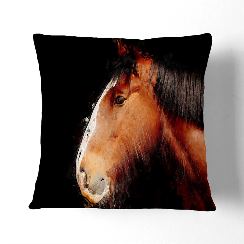 Brown Shire Horse In Abstract Square Throw Cushion, 40cm H x 40cm W x 15cm D
