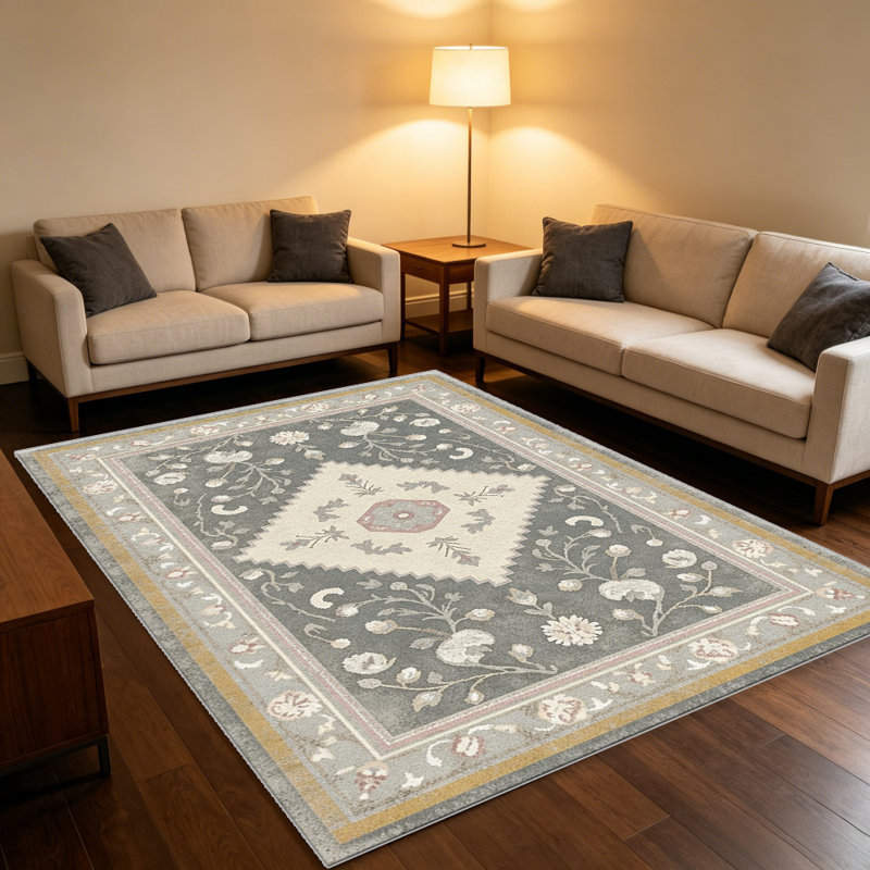 Grey Floral Area carpet-easy to clean, machine-washable, soft and comfortable; suitable for door mats, kitchens, living rooms, bedrooms, corridors, and laundry areas. Easy to clean, durable carpet for home decoration.