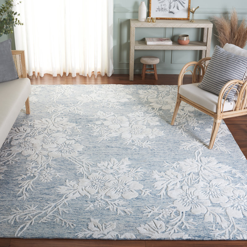 Glamour 151 Hand Tufted Wool/Cotton/Viscose Floral Rug in Blue/Ivory, Rectangle 8' x 10'